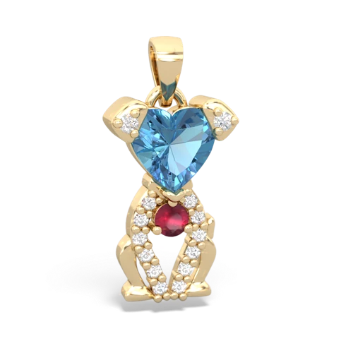 blue topaz-ruby birthstone puppy pendant