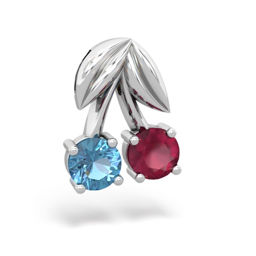 blue topaz-ruby cherries pendant