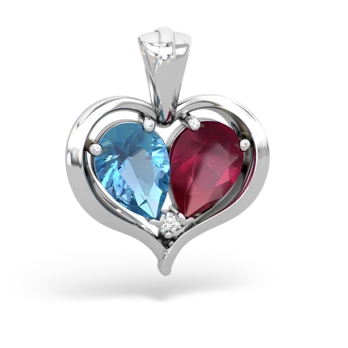 blue topaz-ruby half heart whole pendant