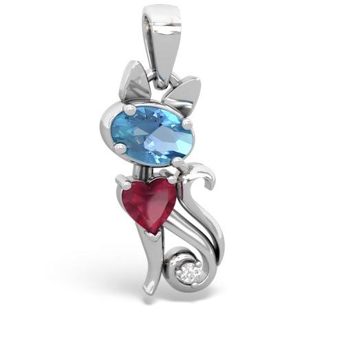 blue topaz-ruby kitten pendant