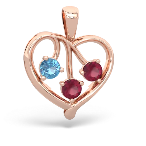 blue topaz-ruby love heart pendant
