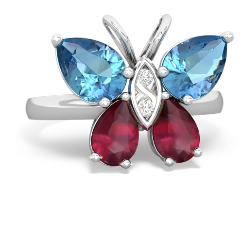 blue topaz-ruby butterfly ring