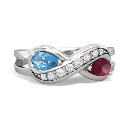 blue topaz-ruby diamond infinity ring