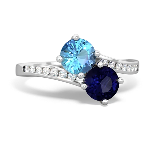 blue topaz-sapphire two stone channel ring