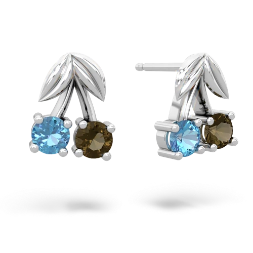 blue topaz-smoky quartz cherries earrings