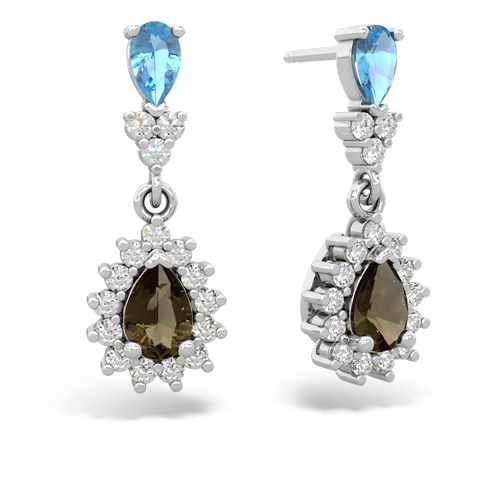 blue topaz-smoky quartz dangle earrings