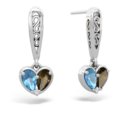 blue topaz-smoky quartz filligree earrings
