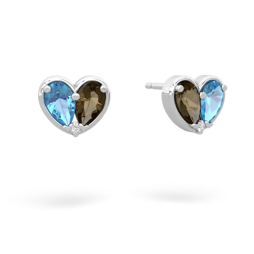 blue topaz-smoky quartz one heart earrings