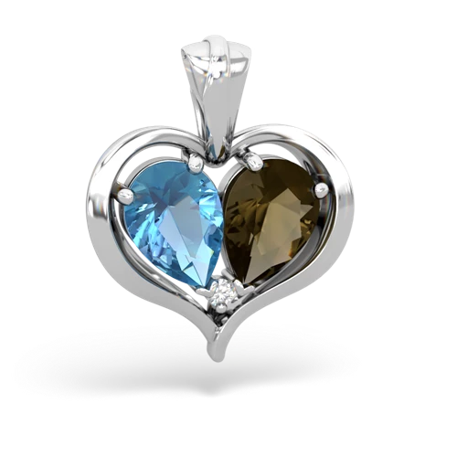 blue topaz-smoky quartz half heart whole pendant