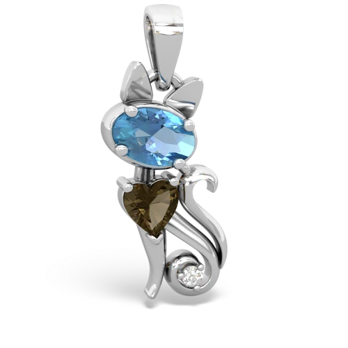 blue topaz-smoky quartz kitten pendant