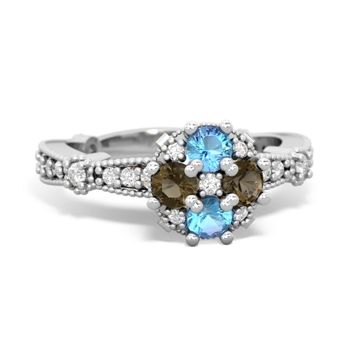 blue topaz-smoky quartz art deco engagement ring