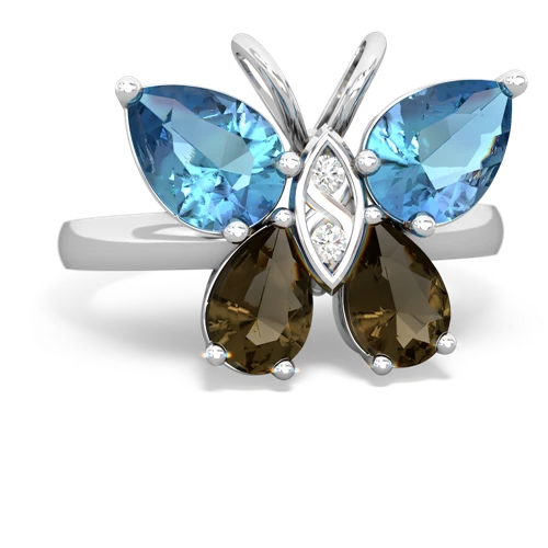 blue topaz-smoky quartz butterfly ring