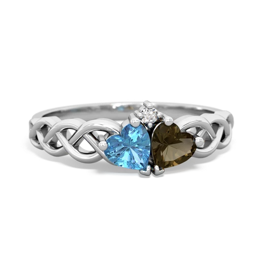 blue topaz-smoky quartz celtic braid ring