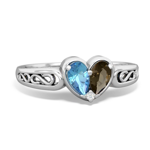 blue topaz-smoky quartz filligree ring