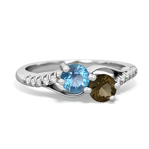 blue topaz-smoky quartz two stone infinity ring
