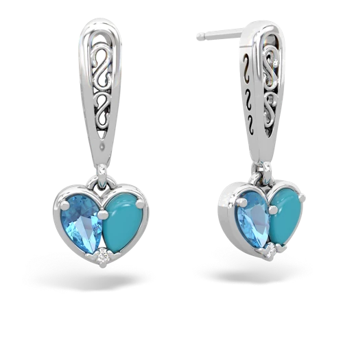 blue topaz-turquoise filligree earrings