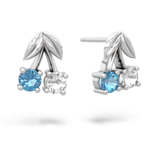 blue topaz-white topaz cherries earrings