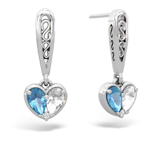 blue topaz-white topaz filligree earrings