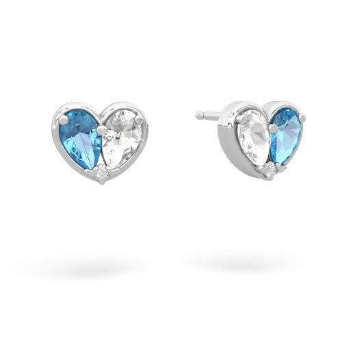 blue topaz-white topaz one heart earrings