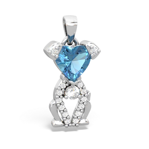 blue topaz-white topaz birthstone puppy pendant
