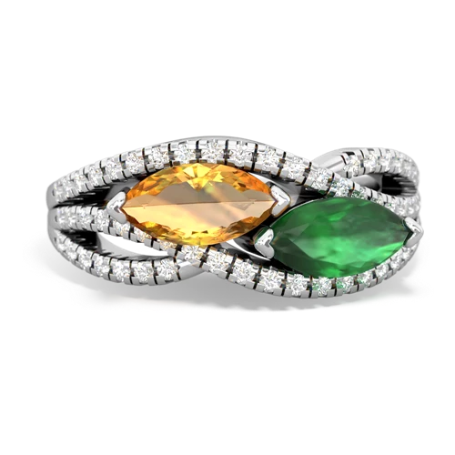 citrine-emerald double heart ring