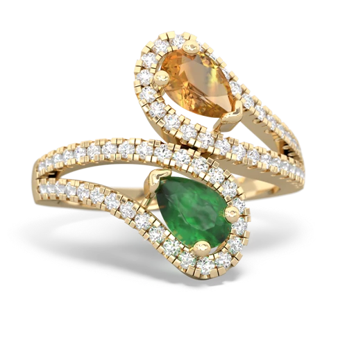 citrine-emerald pave swirls ring