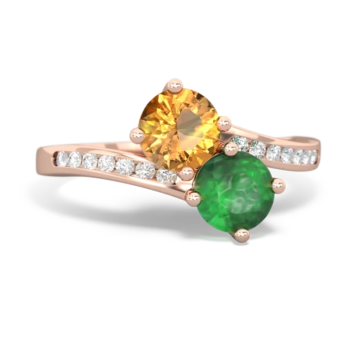 citrine-emerald two stone channel ring