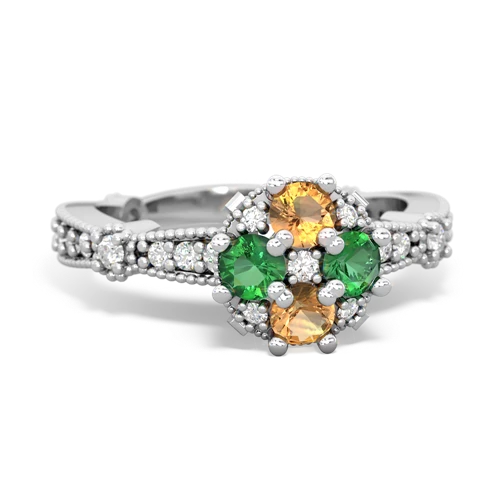 citrine-lab emerald art deco engagement ring