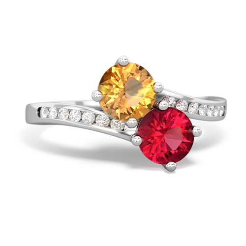 citrine-lab ruby two stone channel ring