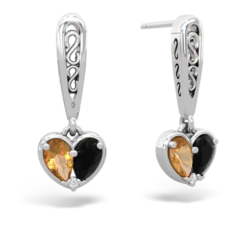 citrine-onyx filligree earrings