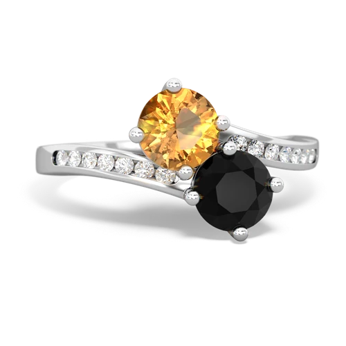 citrine-onyx two stone channel ring