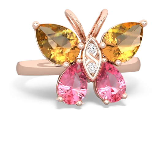citrine-pink sapphire butterfly ring