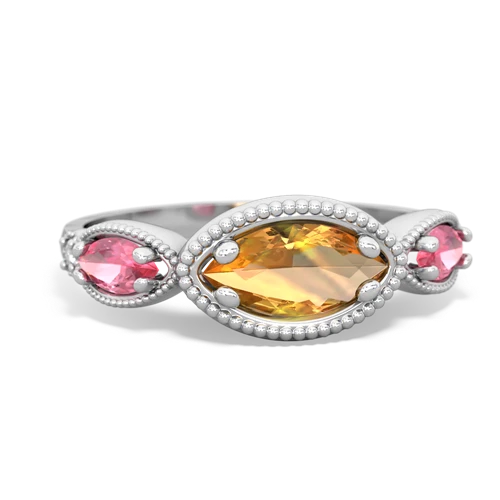 citrine-pink sapphire milgrain marquise ring