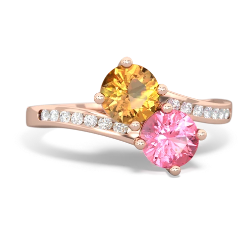 citrine-pink sapphire two stone channel ring