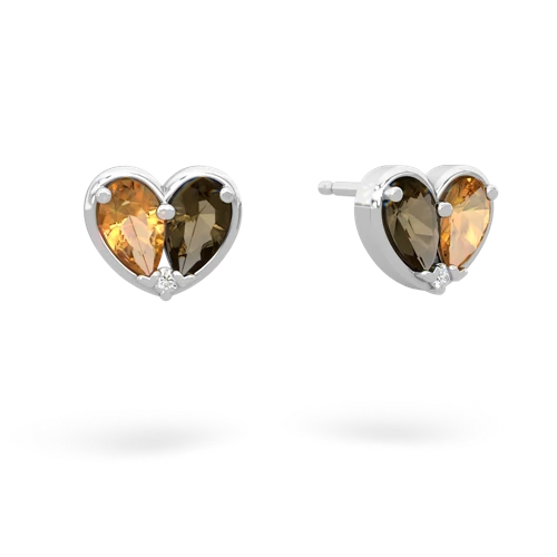 citrine-smoky quartz one heart earrings