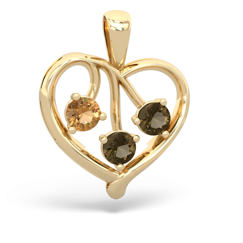 citrine-smoky quartz love heart pendant