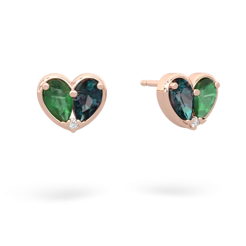 emerald-alexandrite one heart earrings
