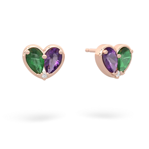 emerald-amethyst one heart earrings