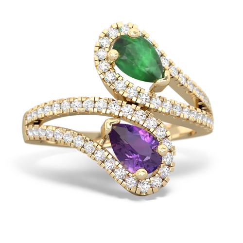 emerald-amethyst pave swirls ring