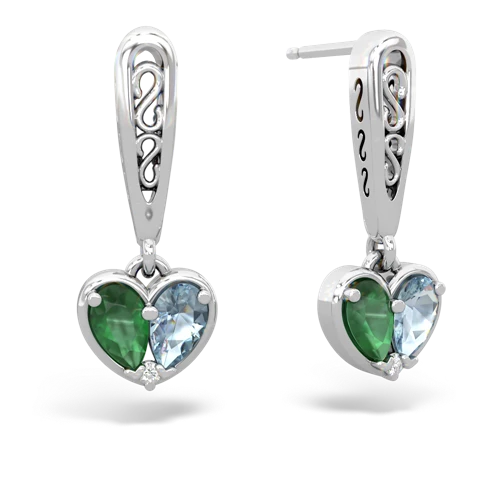 emerald-aquamarine filligree earrings