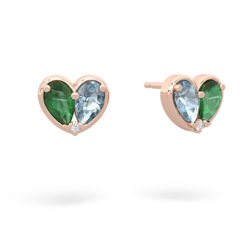 emerald-aquamarine one heart earrings