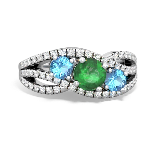 emerald-blue topaz three stone pave ring