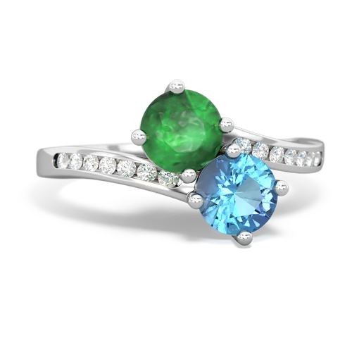 emerald-blue topaz two stone channel ring