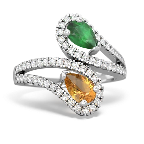 emerald-citrine pave swirls ring