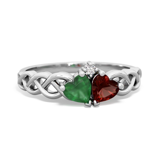 emerald-garnet celtic braid ring