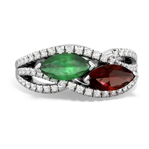 emerald-garnet double heart ring