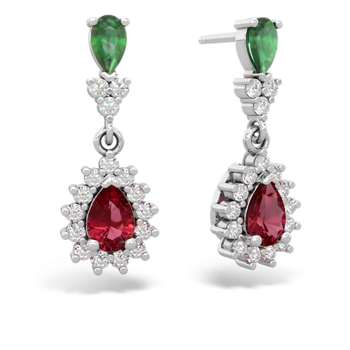 emerald-lab ruby dangle earrings