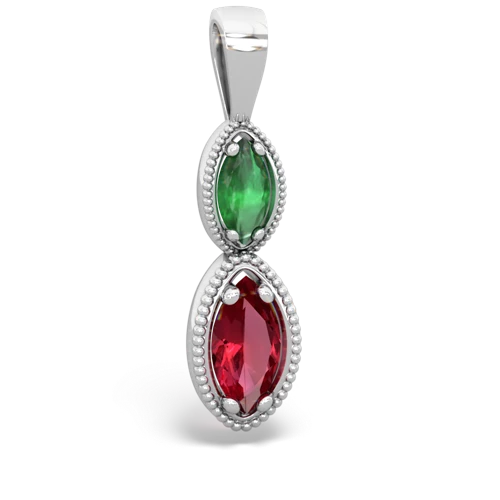 emerald-lab ruby antique milgrain pendant