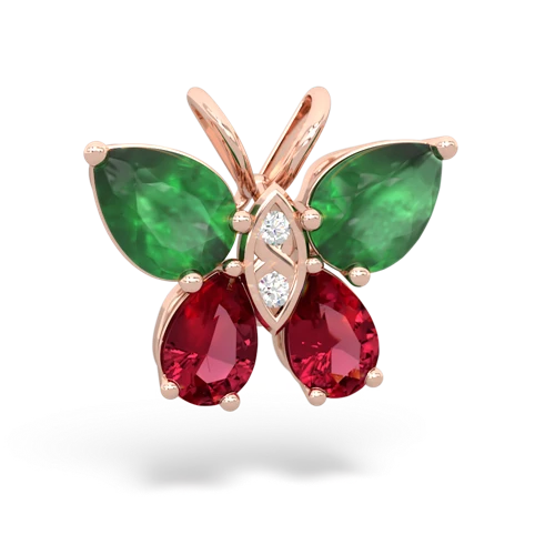 emerald-lab ruby butterfly pendant