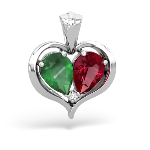 emerald-lab ruby half heart whole pendant